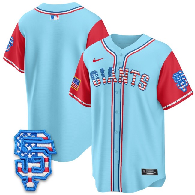 Men's SF Giants Blank Team Nike 2025 Fourth of July MLB Baseball Limited Jersey Light Blue Alternate - All Stitched