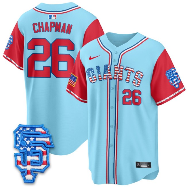 Men's SF Giants #26 Matt Chapman Nike 2025 Fourth of July MLB Baseball Limited Jersey Light Blue Alternate - All Stitched
