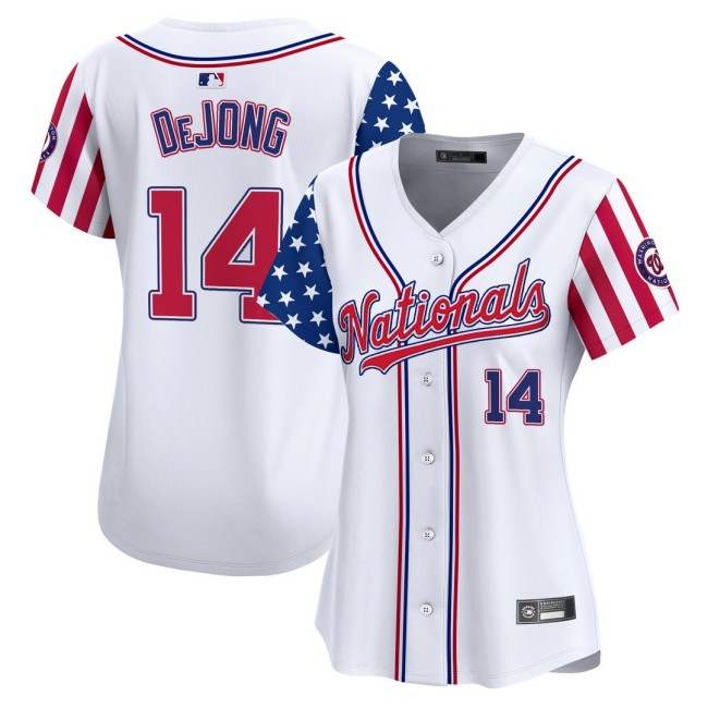 Women's Nationals #14 Paul DeJong Nike White 2025 Independence Day MLB Baseball Limited Jersey - All Stitched