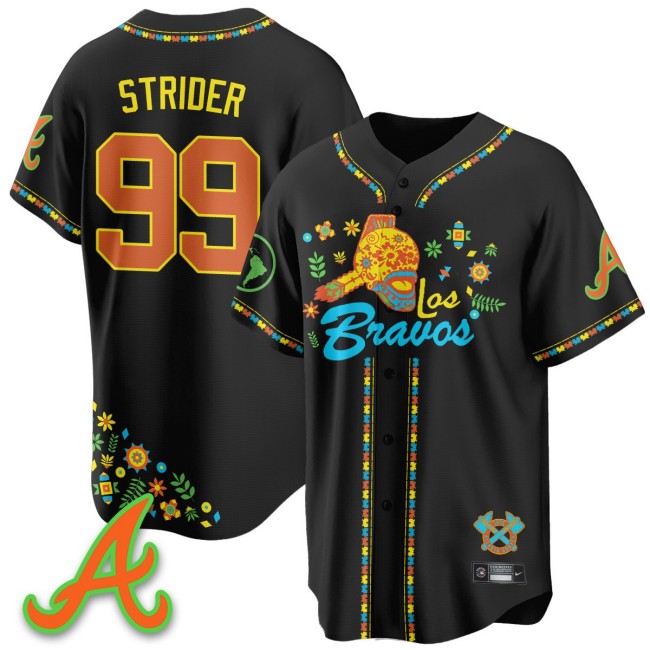 Men's Atlanta Braves #99 Spencer Strider Nike Black 2025 'Los Bravos' Baseball Jersey V2 - All Stitched