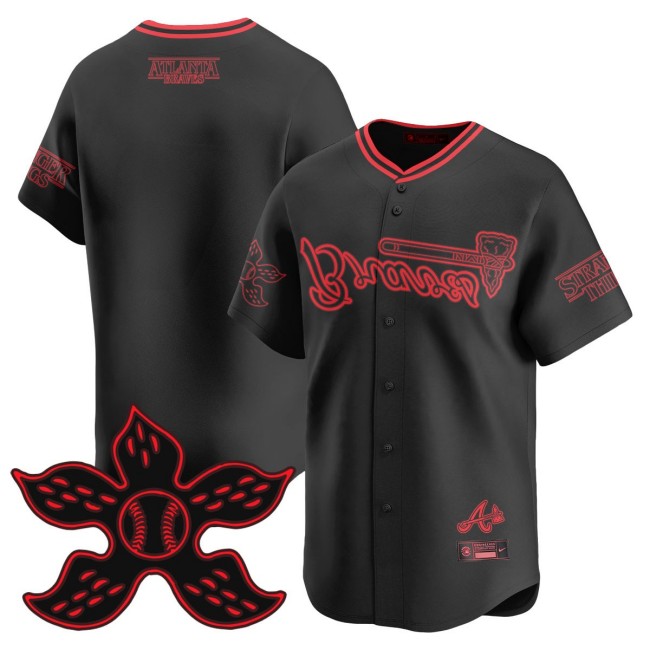 Men's Braves Stranger Things Team Black 2025 Nike Limited Baseball Jersey - All Stitched