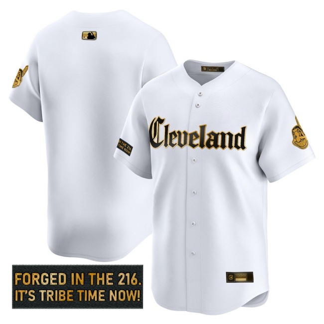 Men's CLE Indians Team 'Gothic Iron Edition' Nike Gold MLB Baseball Limited Jersey White - All Stitched