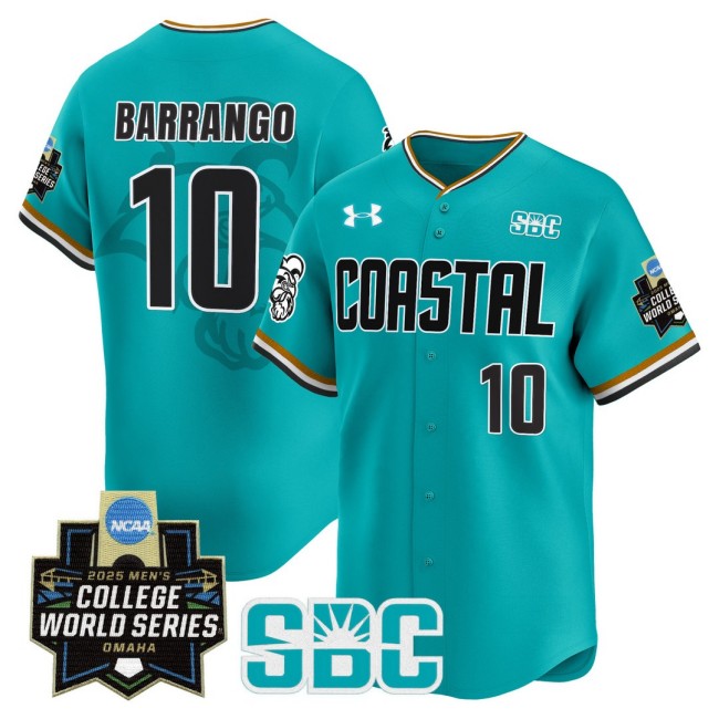 Men's Coastal Carolina Chanticleers #10 Ty Barrango Omaha Revival 2025 NCAA MCWS Baseball Limited Jersey Teal - All Stitched