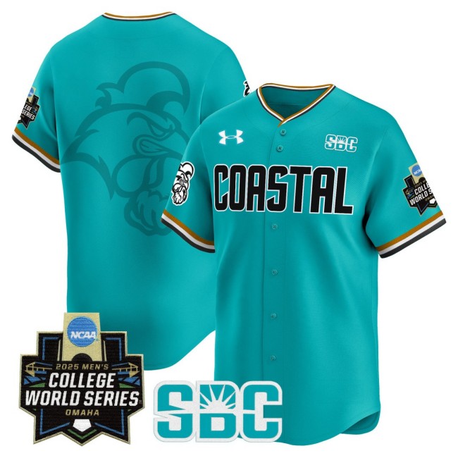 Men's Coastal Carolina Chanticleers Team Omaha Revival 2025 NCAA MCWS Baseball Limited Jersey Teal - All Stitched