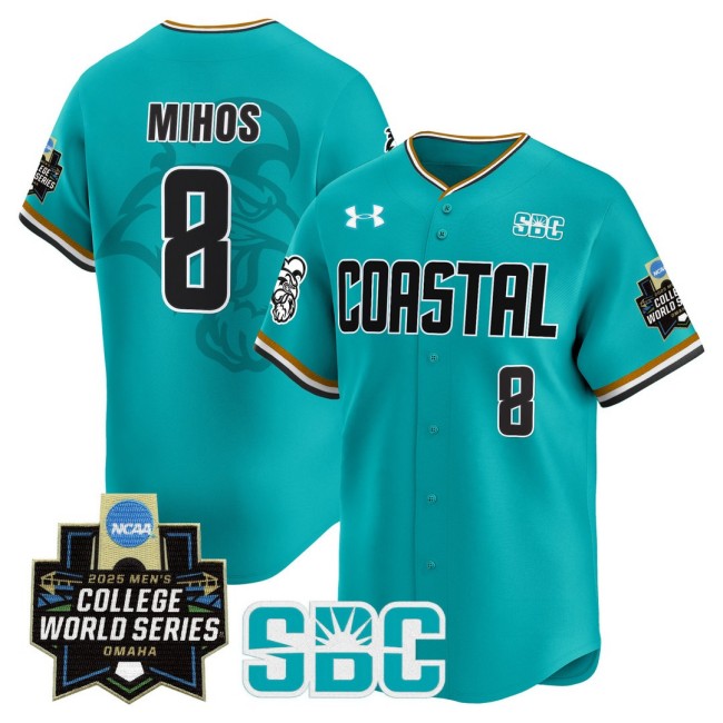 Men's Coastal Carolina Chanticleers #8 Colby Thorndyke Omaha Revival 2025 NCAA MCWS Baseball Limited Jersey Teal - All Stitched
