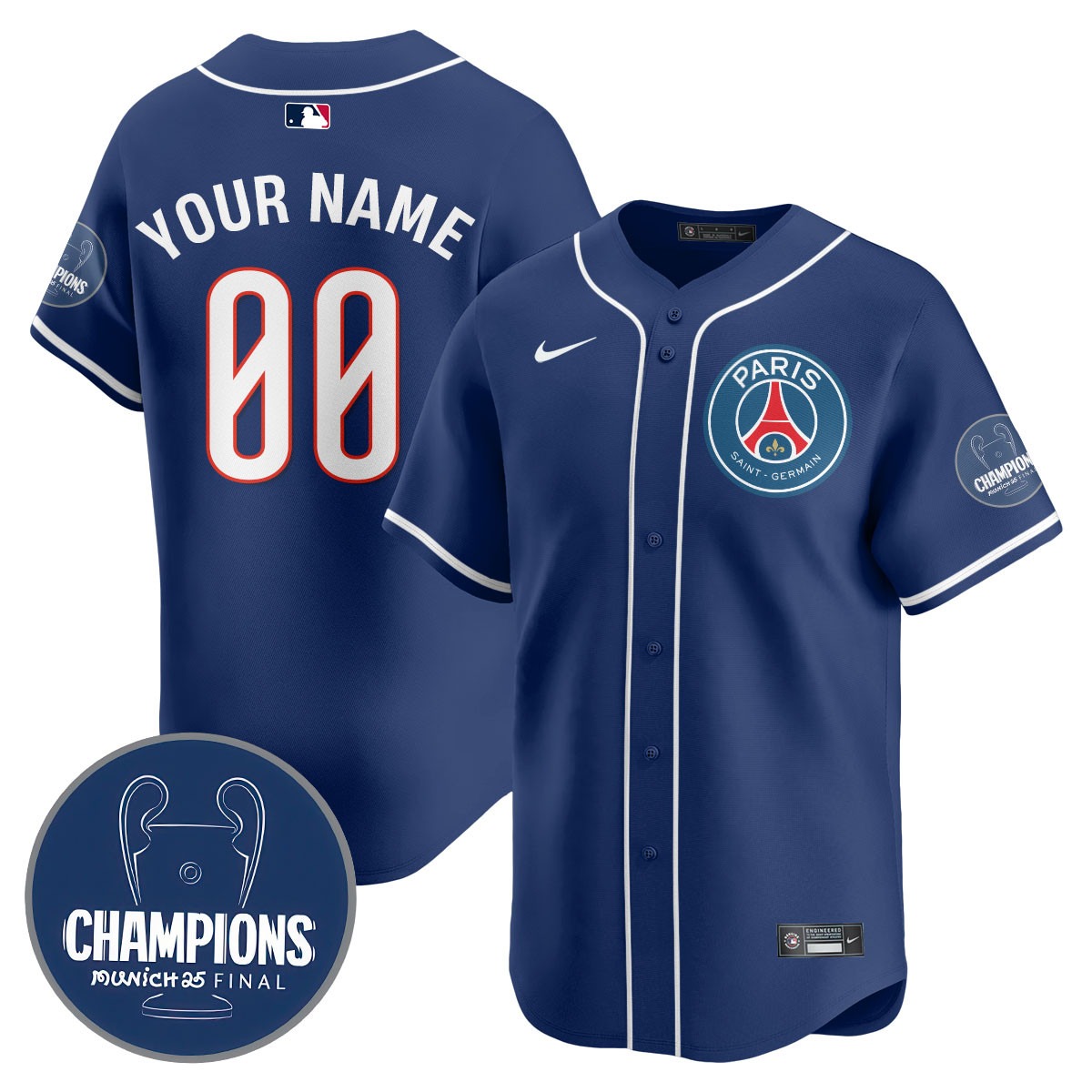 Paris St-Germain Custom Nike 2025 Soccer x MLB Limited Champions Jersey Navy - All Stitched