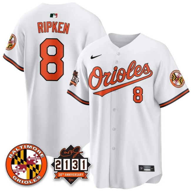 Men's Baltimore Orioles #8 Cal Ripken Nike '30th of 2131 Limited MLB Baseball Jersey White