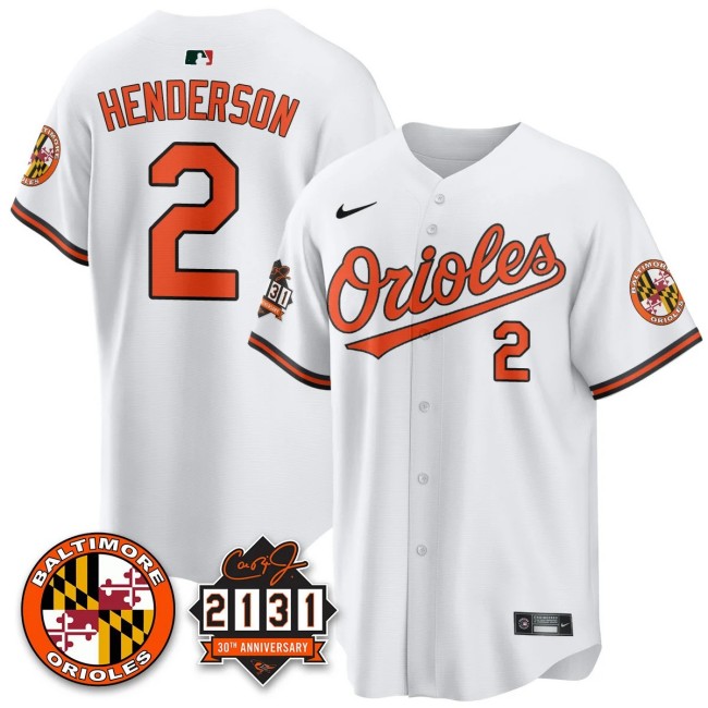 Men's Baltimore Orioles #2 Gunnar Henderson Nike '30th of 2131 Limited MLB Baseball Jersey White