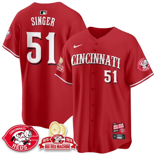 Men's Cincinnati Reds #51 Brady Singer Nike 'Big Red Machine 50th 1975 Limited MLB Jersey Red
