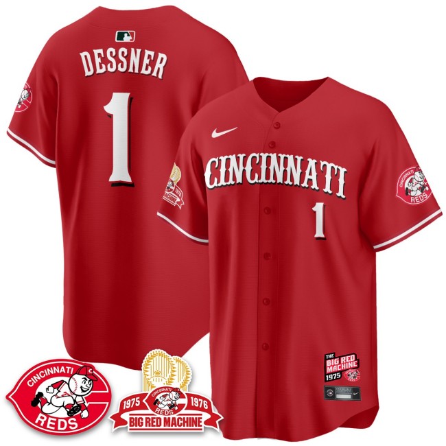 Men's Cincinnati Reds #1 Aaron Dessner Nike 'Big Red Machine 50th 1975 Limited MLB Jersey Red