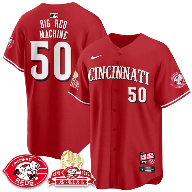Men's Cincinnati Reds #50 'Big Red Machine 50th 1975  Nike Limited MLB Jersey Red