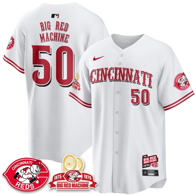 Men's Cincinnati Reds #50 'Big Red Machine 50th 1975  Nike Limited MLB Jersey White