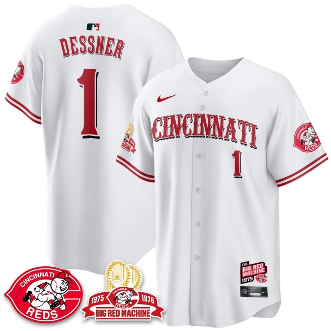 Men's Cincinnati Reds #1 Aaron Dessner Nike 'Big Red Machine 50th 1975 Limited MLB Jersey White