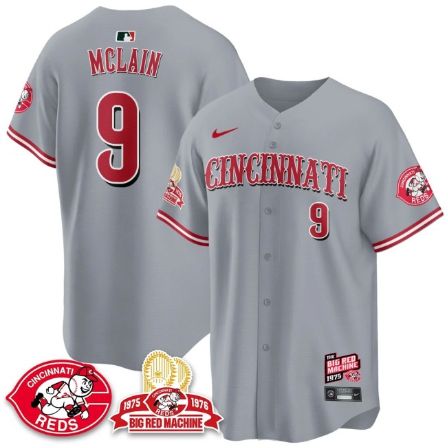 Men's Cincinnati Reds #9 Matt McLain Nike 'Big Red Machine 50th 1975 Limited MLB Jersey Grey
