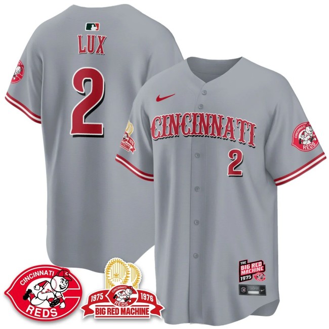 Men's Cincinnati Reds #2 Gavin Lux Nike 'Big Red Machine 50th 1975 Limited MLB Jersey Grey