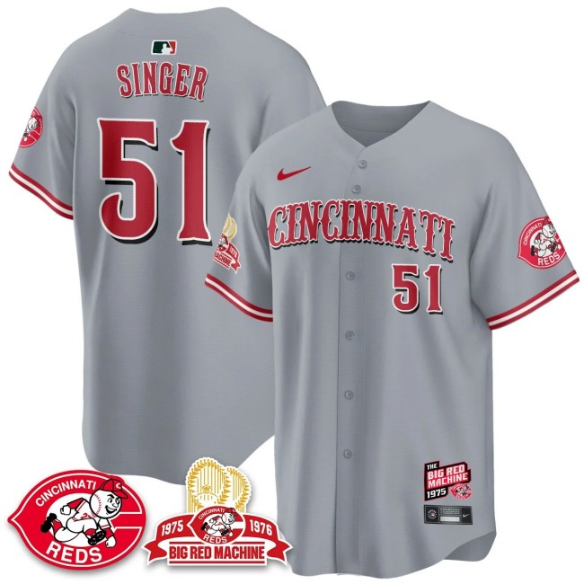 Men's Cincinnati Reds #51 Brady Singer Nike 'Big Red Machine 50th 1975 Limited MLB Jersey Grey