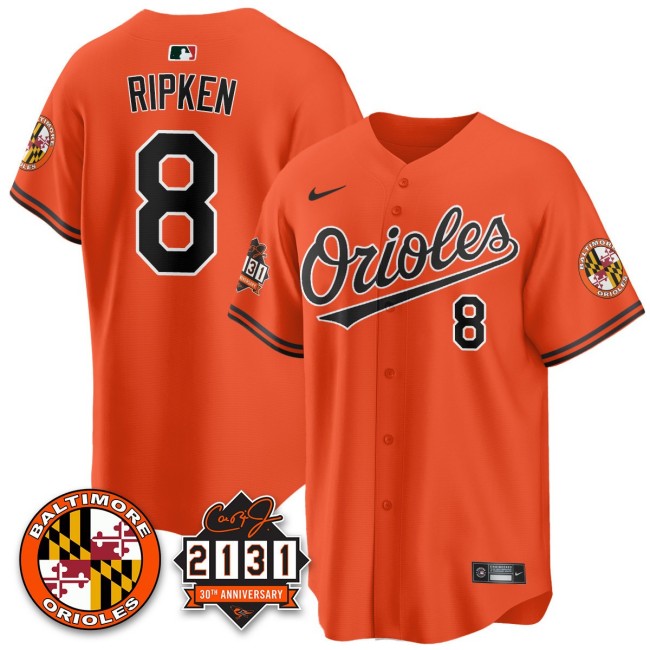Men's Baltimore Orioles #8 Cal Ripken Nike '30th of 2131 Limited Stitched Jersey Orange