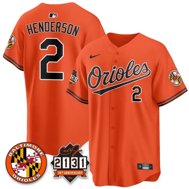 Men's Baltimore Orioles #2 Gunnar Henderson Nike '30th of 2131 Limited Stitched Jersey Orange