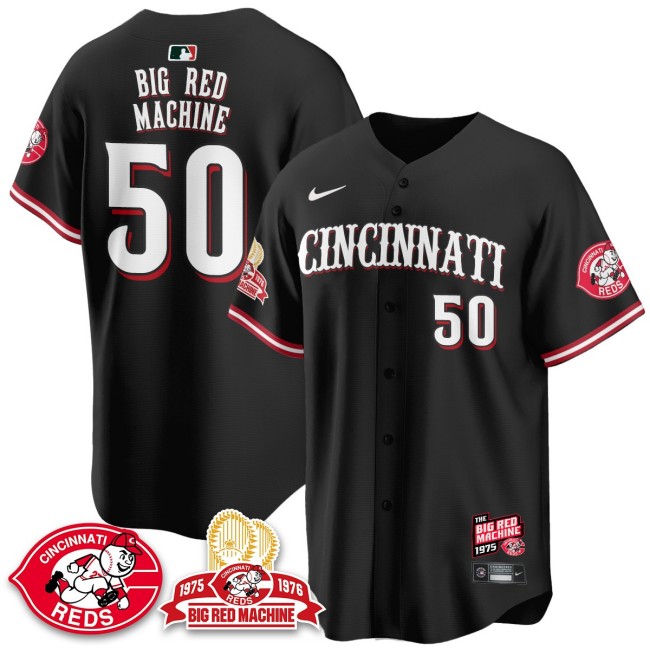 Men's Cincinnati Reds #50 'Big Red Machine 50th 1975  Nike Limited MLB Jersey Black