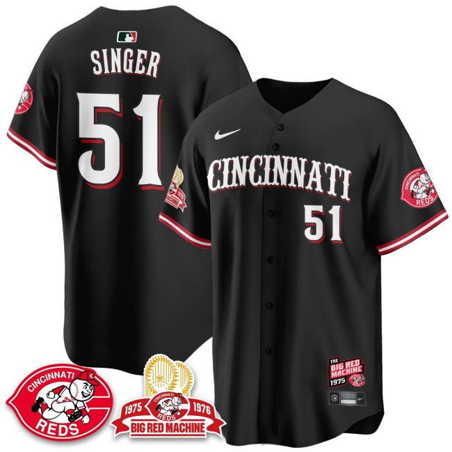 Men's Cincinnati Reds #51 Brady Singer Nike 'Big Red Machine 50th 1975 Limited MLB Jersey Black