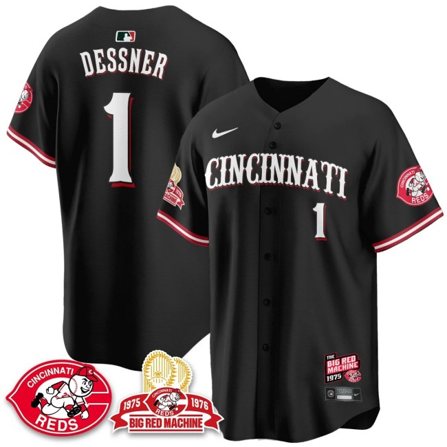 Men's Cincinnati Reds #1 Aaron Dessner Nike 'Big Red Machine 50th 1975 Limited MLB Jersey Black