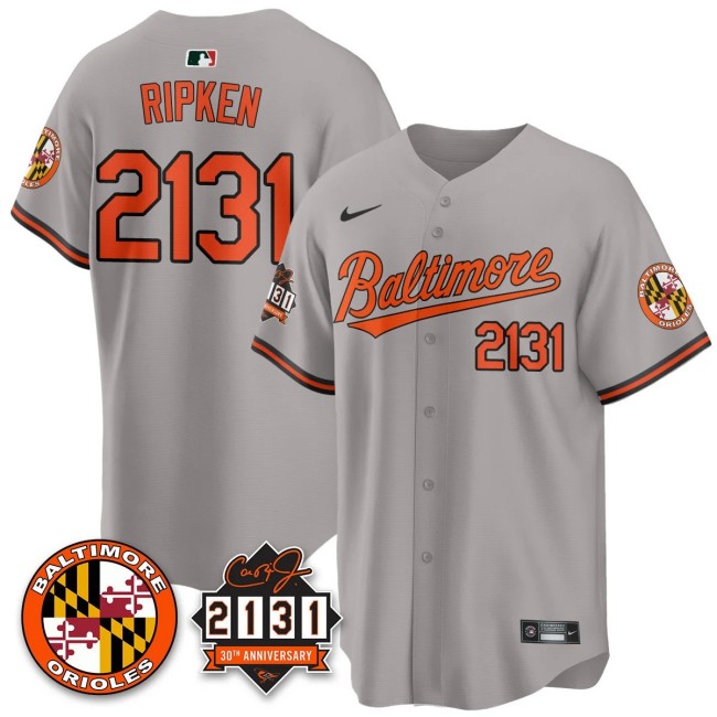 Men's Baltimore Orioles Cal Ripken Nike '30th of 2131 MLB Limited Jersey Grey - ALL Stitched