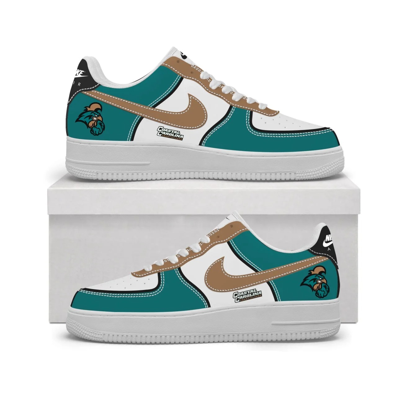 Coastal Carolina Chanticleers Teal & White Nike AF1 Shoes