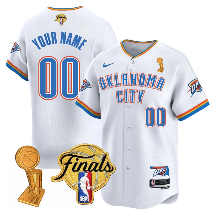 OKC Thunder Custom Nike 2025 NBA Finals Trophy Limited Baseball Jersey White Association -  All Stitched