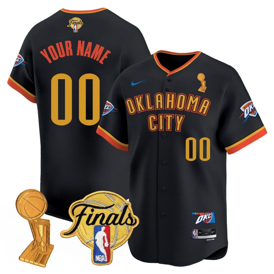 OKC Thunder Custom Nike 2025 NBA Finals Trophy Limited Baseball Jersey Black 2024-25 City -  All Stitched