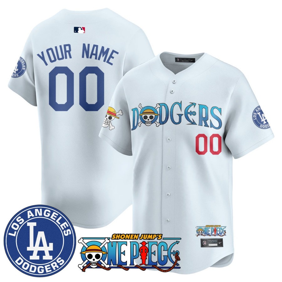 LA Dodgers x ONE PIECE Custom Nike 2025 MLB Limited Jersey White - All Stitched