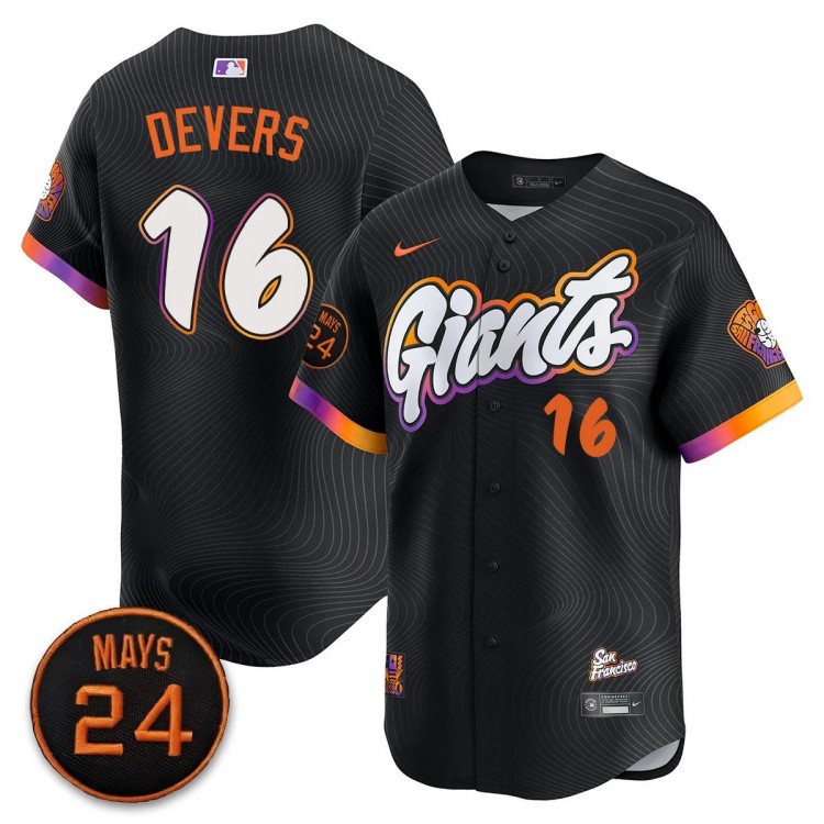Men's San Francisco Giants #16 Rafael Devers City Connect Nike 2025 MLB Limited Jersey With 24 Mays Patch - All Stitched