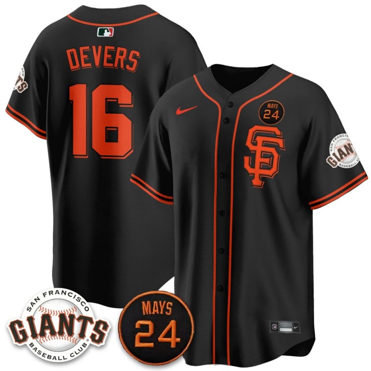Men's San Francisco Giants #16 Rafael Devers Black Nike 2025 MLB Limited Jersey With 24 Mays Patch - All Stitched