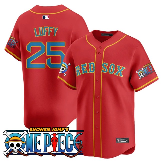 Boston Red Sox x 'ONE PIECE 25th Luffy Red Nike 2025 MLB Limited Stitched Jersey
