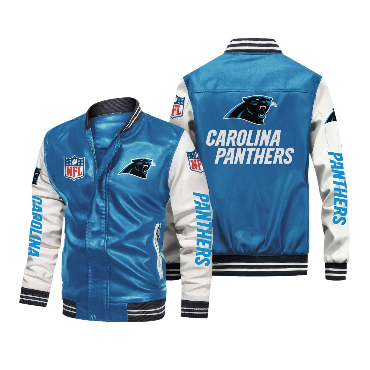 Carolina Panthers NFL Blue Leather Jacket - Printed