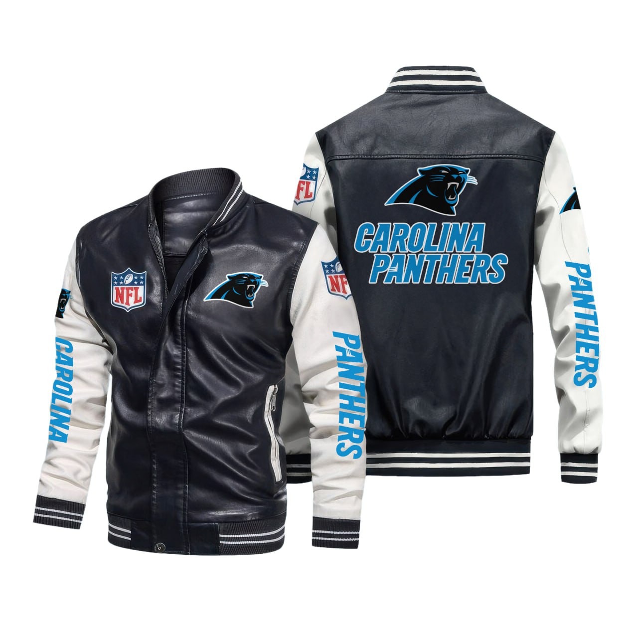 Carolina Panthers NFL Black Leather Jacket - Printed