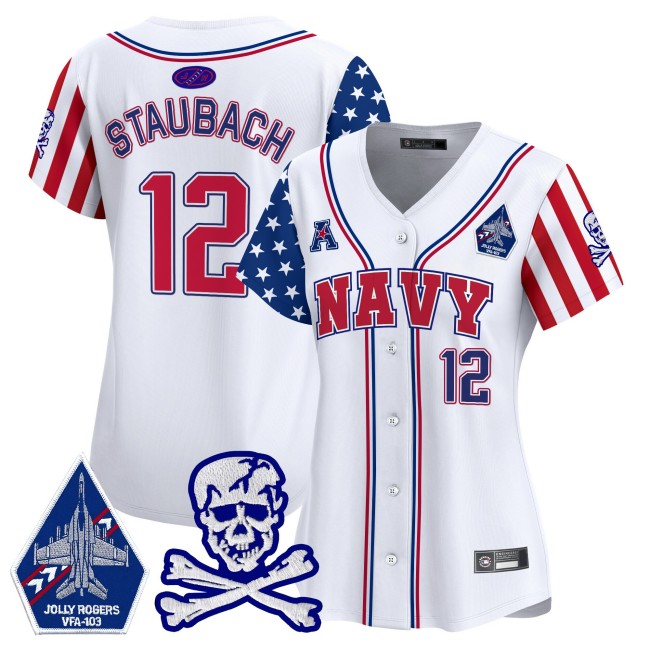 Wmn's Navy Midshipmen #12 Roger Staubach 2025 Independence Day Limited Jersey White - All Stitched