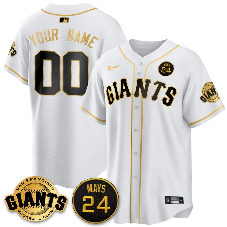San Francisco Giants Custom Nike White GOLD 2025 Limited MLB Jersey 24 Mays Patch - All Stitched