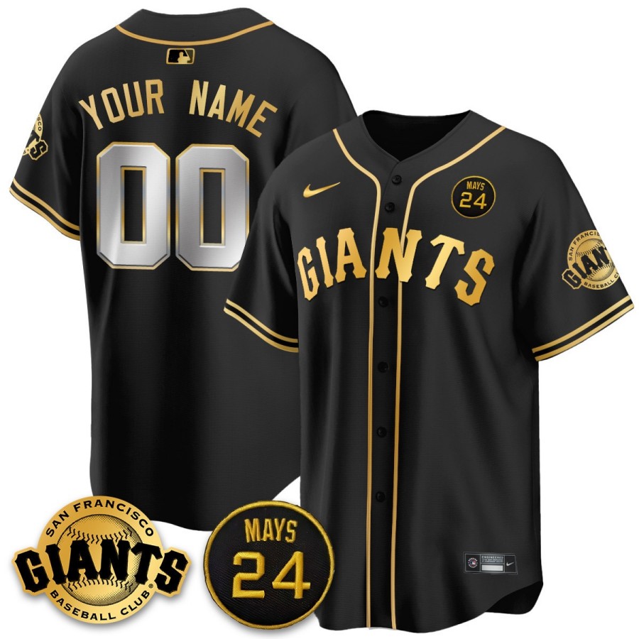 San Francisco Giants Custom Nike Black GOLD 2025 Limited MLB Jersey 24 Mays Patch - All Stitched