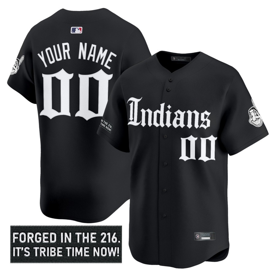 Cleveland Indians Custom Black 'Gothic Iron Edition' Nike Limited MLB Jersey V2 - All Stitched