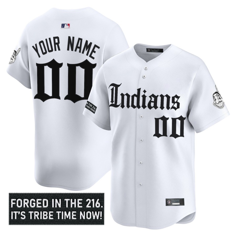 Cleveland Indians Custom White 'Gothic Iron Edition' Nike Limited MLB Jersey V2 - All Stitched