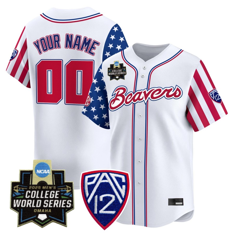 Oregon State Beavers Custom White 2025 Independence Day NCAA MCWS Baseball Limited Jersey - All Stitched