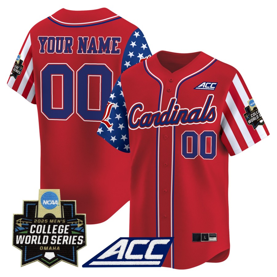 Louisville Cardinals Custom Red 2025 Independence Day NCAA MCWS Baseball Limited Jersey - All Stitched