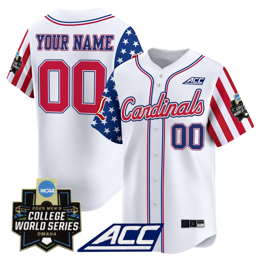 Louisville Cardinals Custom White 2025 Independence Day NCAA MCWS Baseball Limited Jersey - All Stitched