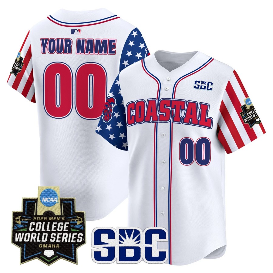 Coastal Carolina Chanticleers Custom White 2025 Independence Day NCAA MCWS Baseball Limited Jersey - All Stitched