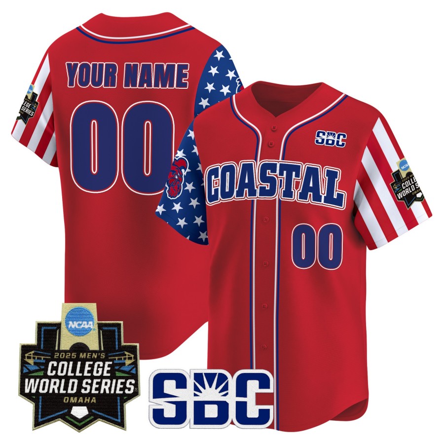 Coastal Carolina Chanticleers Custom Red 2025 Independence Day NCAA MCWS Baseball Limited Jersey - All Stitched