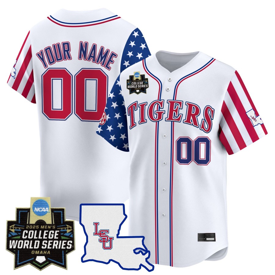 LSU Tigers Custom White 2025 Independence Day NCAA MCWS Baseball Limited Jersey - All Stitched