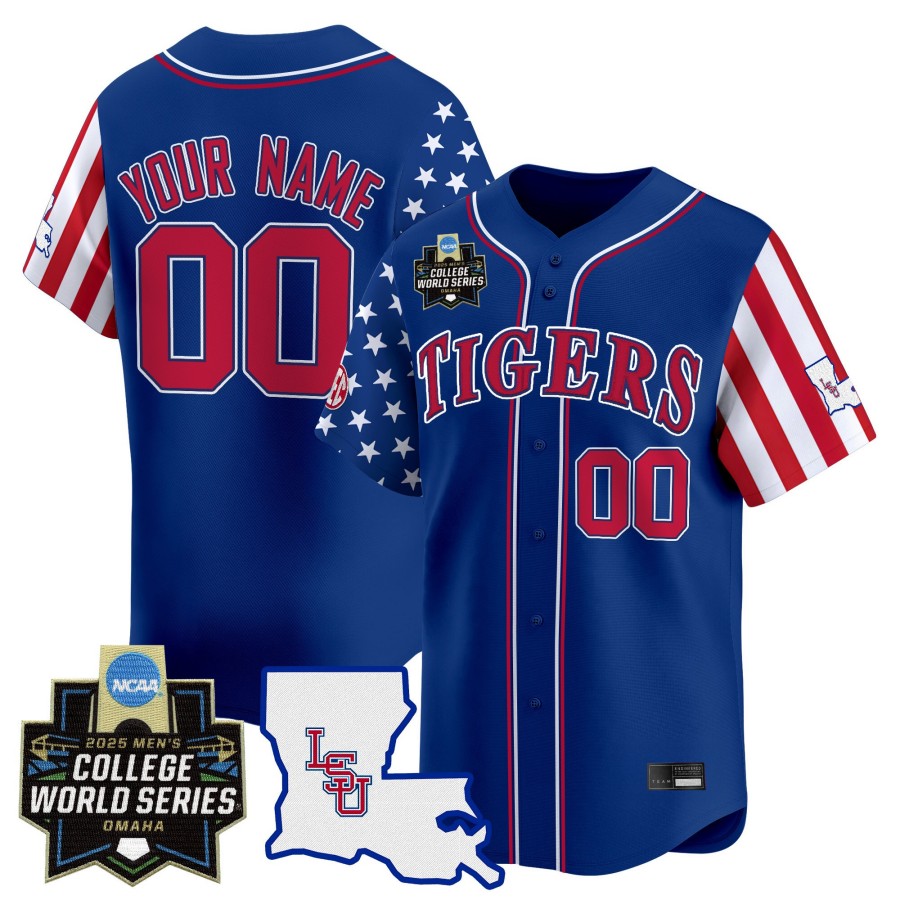 LSU Tigers Custom Royal 2025 Independence Day NCAA MCWS Baseball Limited Jersey - All Stitched