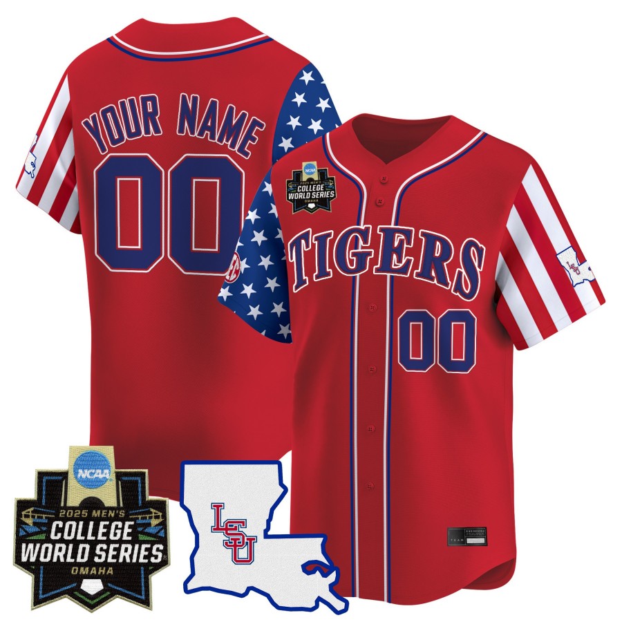 LSU Tigers Custom Red 2025 Independence Day NCAA MCWS Baseball Limited Jersey - All Stitched