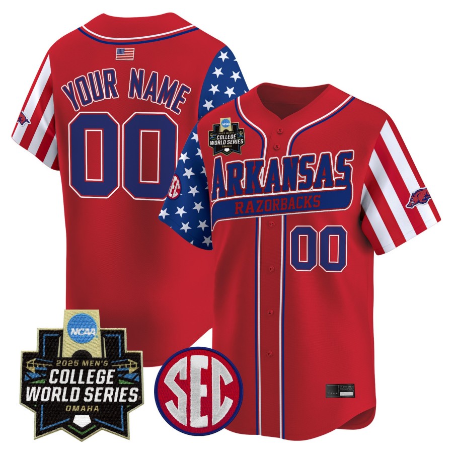 Arkansas Razorbacks Custom Red 2025 Independence Day NCAA MCWS Baseball Limited Jersey - All Stitched