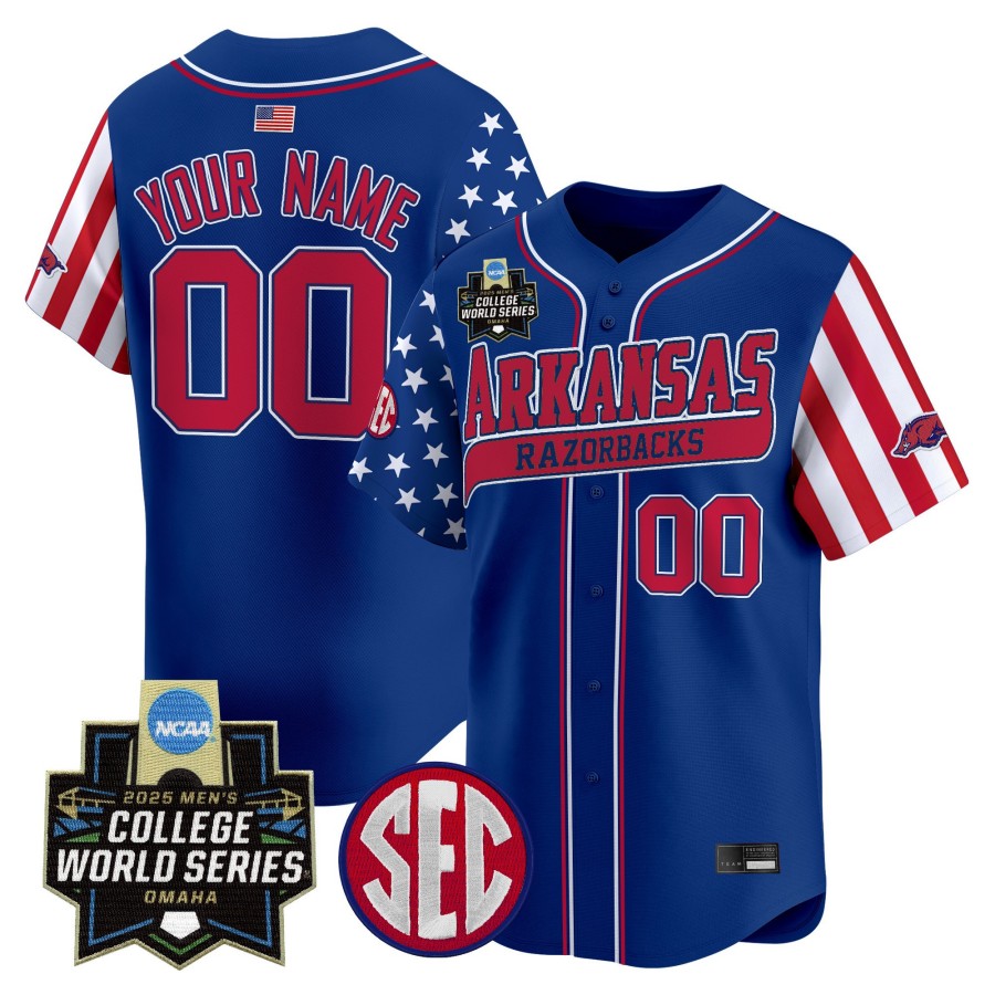 Arkansas Razorbacks Custom Royal 2025 Independence Day NCAA MCWS Baseball Limited Jersey - All Stitched